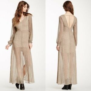 ASTR Herringbone Print Maxi Dress with Front Slit